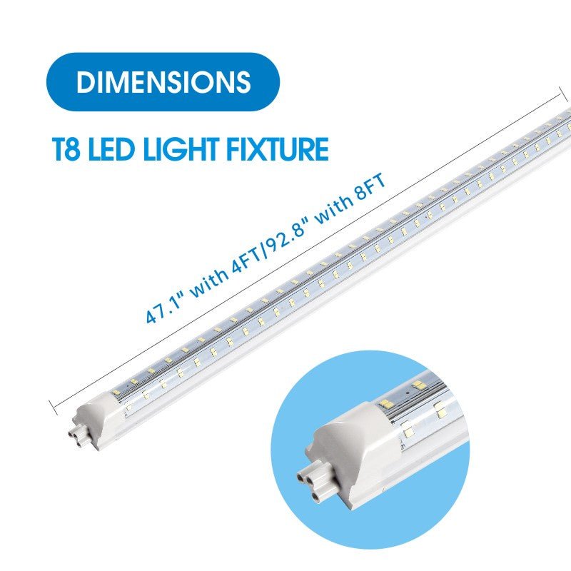 LED Shop Light 100W 13000LM 6500K 8FT 270° Angel 4 Row LEDs V Shaped Integrated Fixture, T8 Tube Light, Cool White, Clear Cover, Higher Brightness, LED Shop Lights For Garage Warehouse Workshop10 Pack