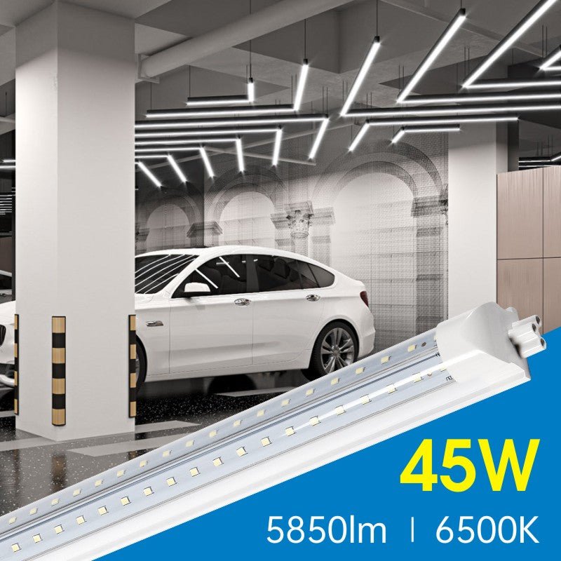 LED Shop Light, 45W 5850LM 6500K, 4FT V Shaped Integrated Fixture, T8 Tube Light, Cool White, Clear Cover, Higher Brightness, LED Shop Lights For Garage Warehouse Workshop