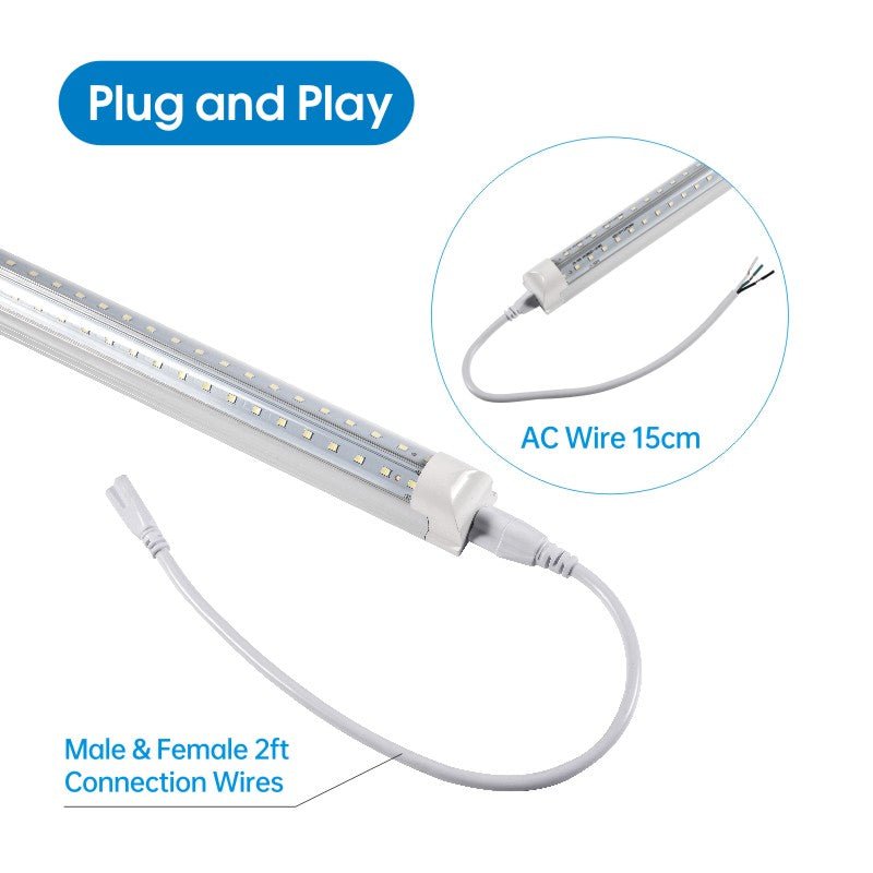 LED Shop Light, 45W 5850LM 6500K, 4FT V Shaped Integrated Fixture, T8 Tube Light, Cool White, Clear Cover, Higher Brightness, LED Shop Lights For Garage Warehouse Workshop