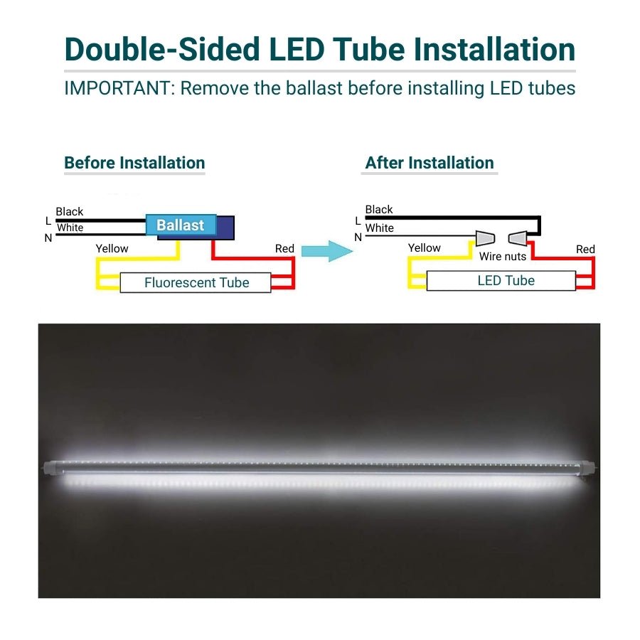10ft LED Tube Lights, 55W T8 Double-Sided, 6500K Cool White, R17D Rotatable Base, Waterproof Design, Ballast Bypass – Ideal for Bus Stops, Shopping Marts, and Hotels