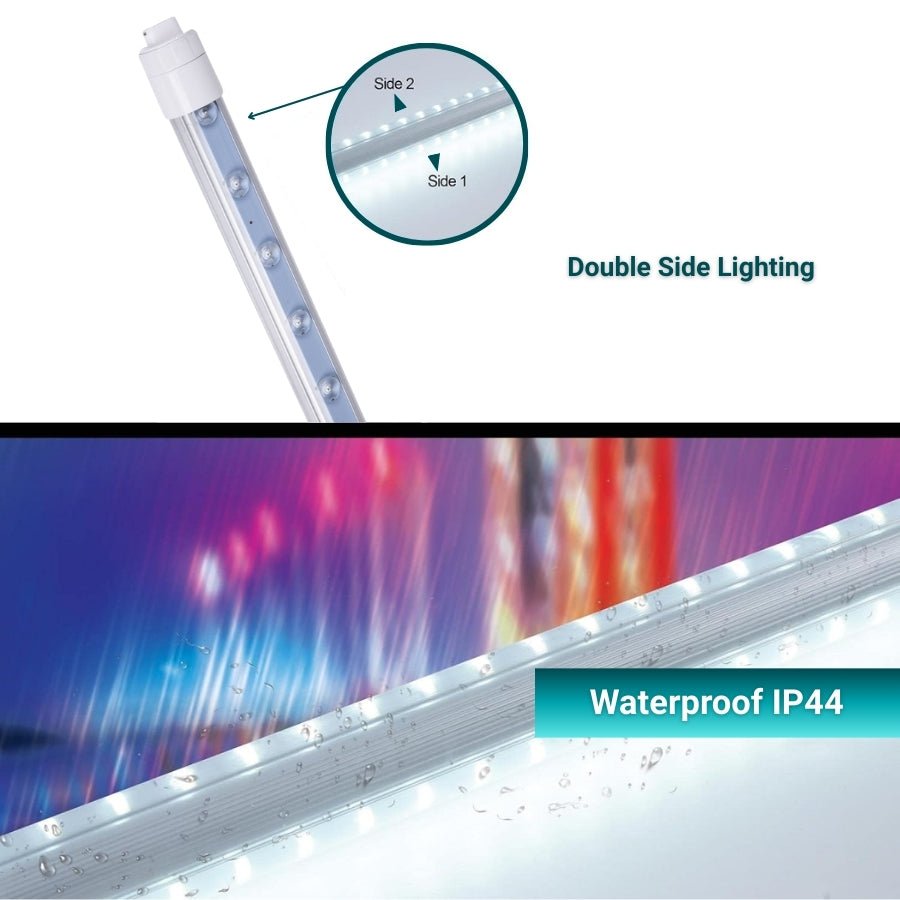 10ft LED Tube Lights, 55W T8 Double-Sided, 6500K Cool White, R17D Rotatable Base, Waterproof Design, Ballast Bypass – Ideal for Bus Stops, Shopping Marts, and Hotels