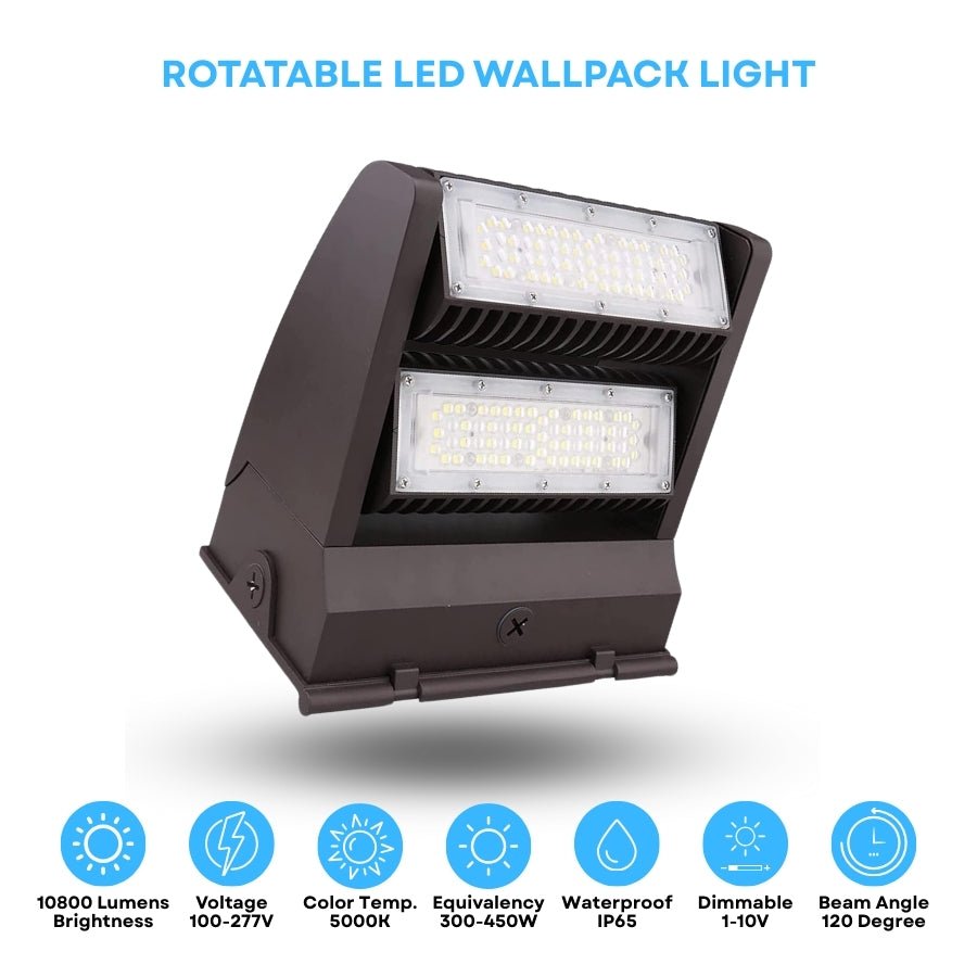 LED Wall Pack Light, 120W Rotatable Head, 5000K, 16,200 Lumens, IP65 Waterproof – Outdoor Security Lights, UL Listed, Replaces 500W MH/HPS