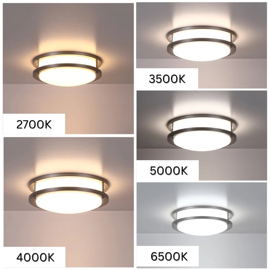 16 inch Dimmable LED Flush Mount Ceiling Light Fixture, Brushed Nickel, 26W, 2200LM, 2.7K/3.5K/4K/5K/6.5K Adjustbale, 120deg Light Angle, CRI80, Ceiling Lamp for Bedroom, Kitchen, Office, ETL Listed