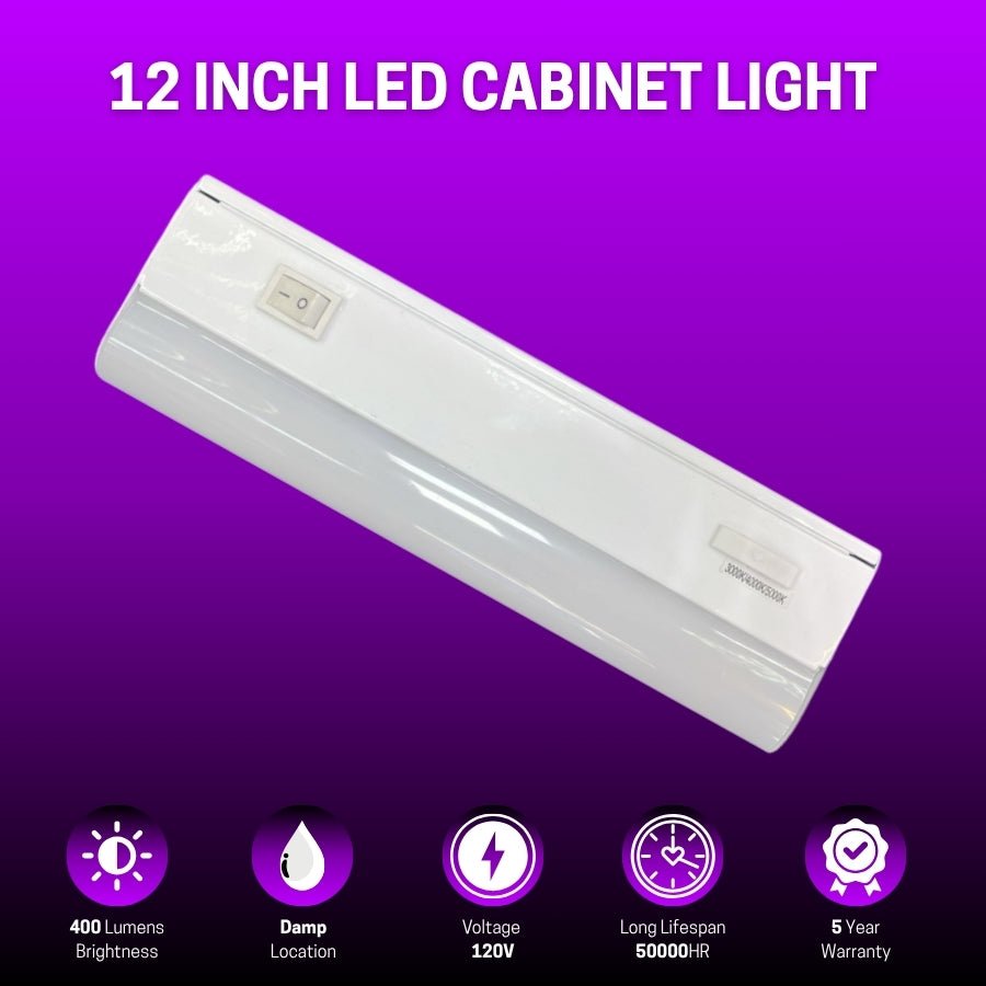 12 Inch Under Cabinet LED Lights, 5W, 3CCT 3000K/4000K/5000K, 400 Lumens, Hardwired, On/Off Switch, CRI 80+, ETL Certified – Perfect For Kitchen, Vanity Mirror, Tiny Home, Makeup Station, Bookshelf, Display Cabinet, And Home Office