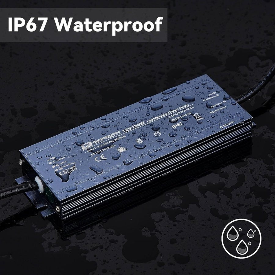 12V LED Driver Power Supply 100W - Waterproof IP67 Outdoor Transformer with Plug, AC 100-264V to DC 12V 8.3A Constant Voltage for LED Strip Lights and Outdoor Lighting