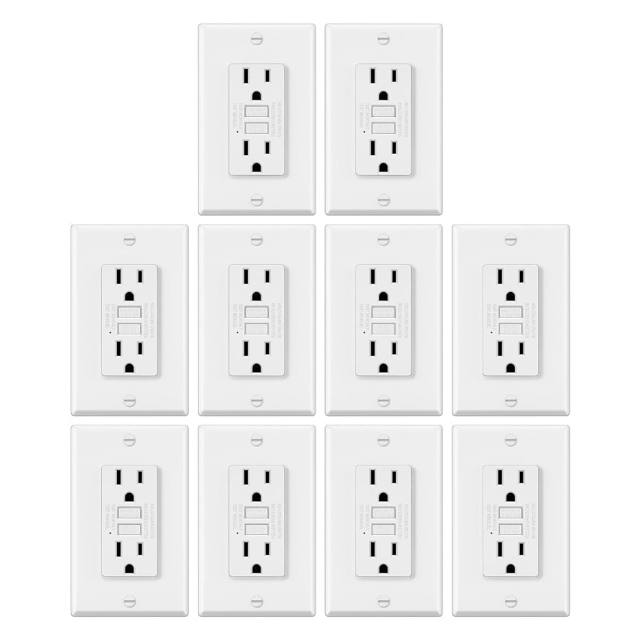 15 Amp GFCI Outlet, Non-Tamper Resistant Decor Receptacle With LED Indicator, Ground Fault Circuit Interrupter, Wallplate Included, ETL Listed, White
