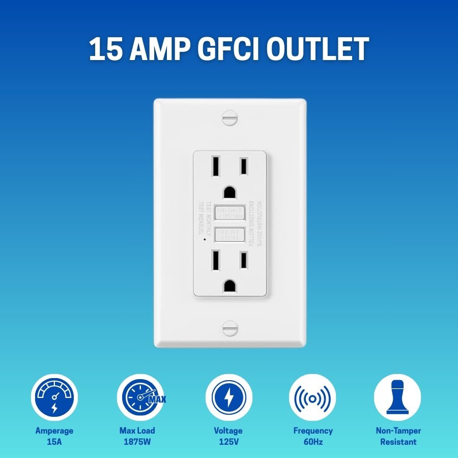 15 Amp GFCI Outlet, Non-Tamper Resistant Decor Receptacle With LED Indicator, Ground Fault Circuit Interrupter, Wallplate Included, ETL Listed, White