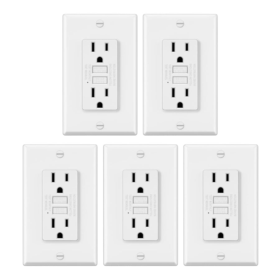15 Amp GFCI Outlet, Non-Tamper Resistant Decor Receptacle With LED Indicator, Ground Fault Circuit Interrupter, Wallplate Included, ETL Listed, White