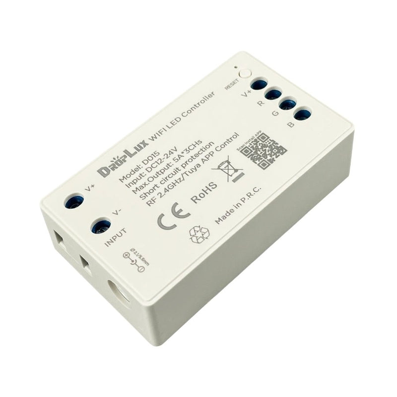 WiFi LED Controller D015/D016, 3-4CH 12-24V RGB/RGBW, 2.4GHz RF Remote, Tuya App, Alexa/Google Voice, 1024-Level PWM Dimmer, Short-Circuit Protected