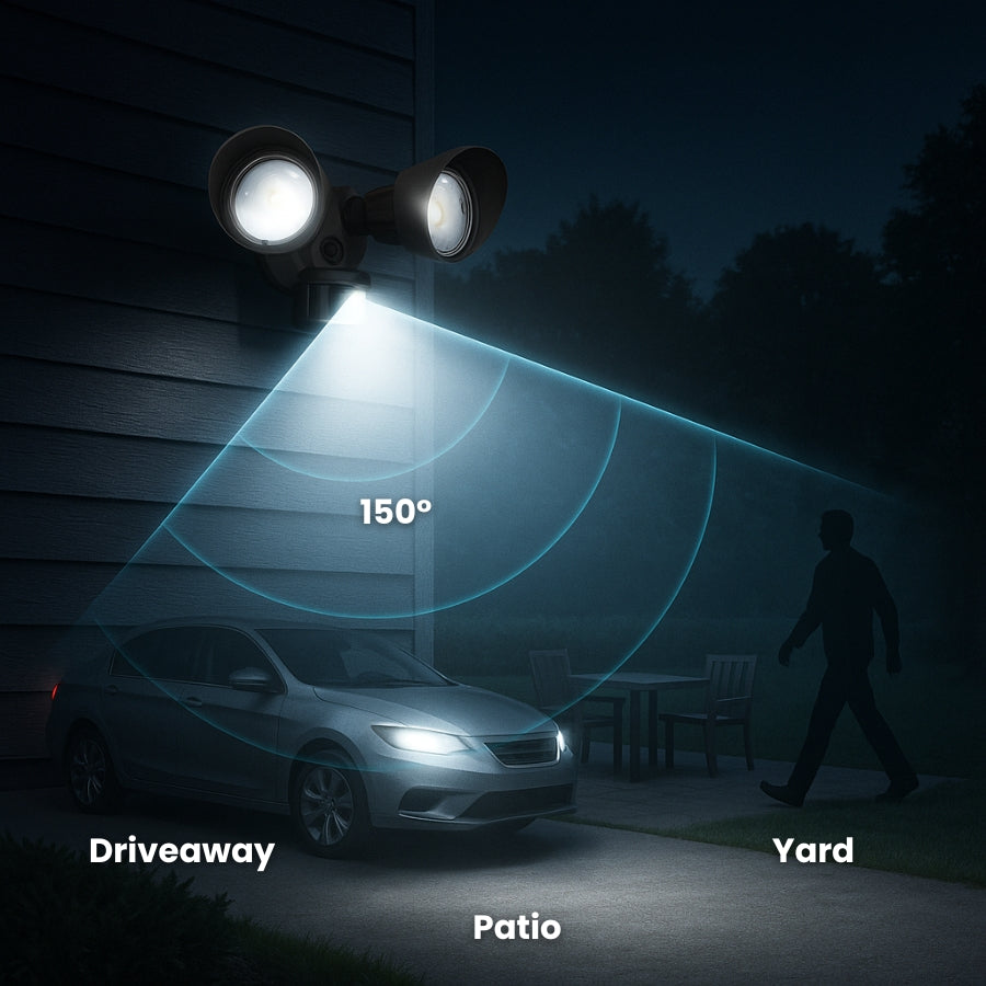 20W LED Motion Security Light, Double Heads, 5000K Daylight, Motion Activated Outdoor Floodlight, IP65 Waterproof, UL DLC Listed