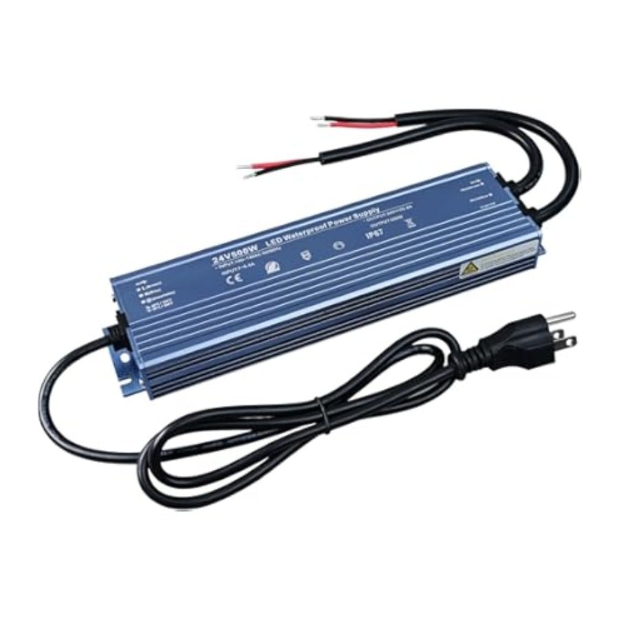 24V LED Driver 300W Waterproof IP67 Outdoor Power Supply - Transformer Adapter AC100V-130V to DC24V 12.5A, 3 Pin Plug for LED Strips, Signage, Landscape Lights