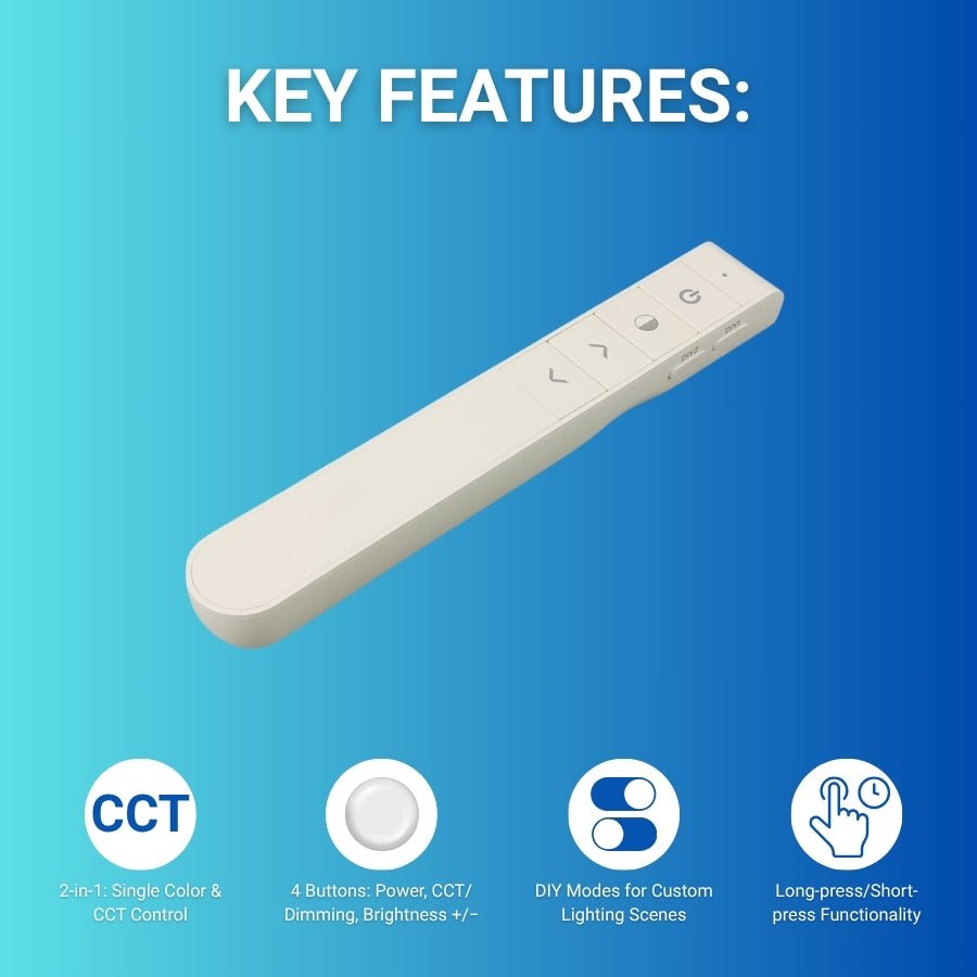 Remote RFBT12 - 2.4GHz RF Wireless Touch Remote with DIY Memory Keys - Supports Single Color & CCT - 30M Range, 2-in-1 Brightness & Color Temp Control, for LED Strip Lights