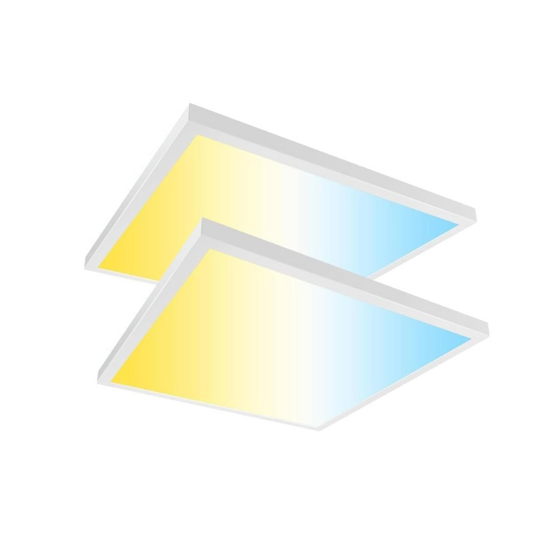 2x2FT LED Flat Panel Light Surface Mount Ceiling Light, 5CCT 3000K/3500K/4000K/5000K/6500K 120V TRIAC Dimmable, 50W 6250Lumens, Flush Mount or Drop Ceiling for Office, Kitchen Garage, 2 Pack