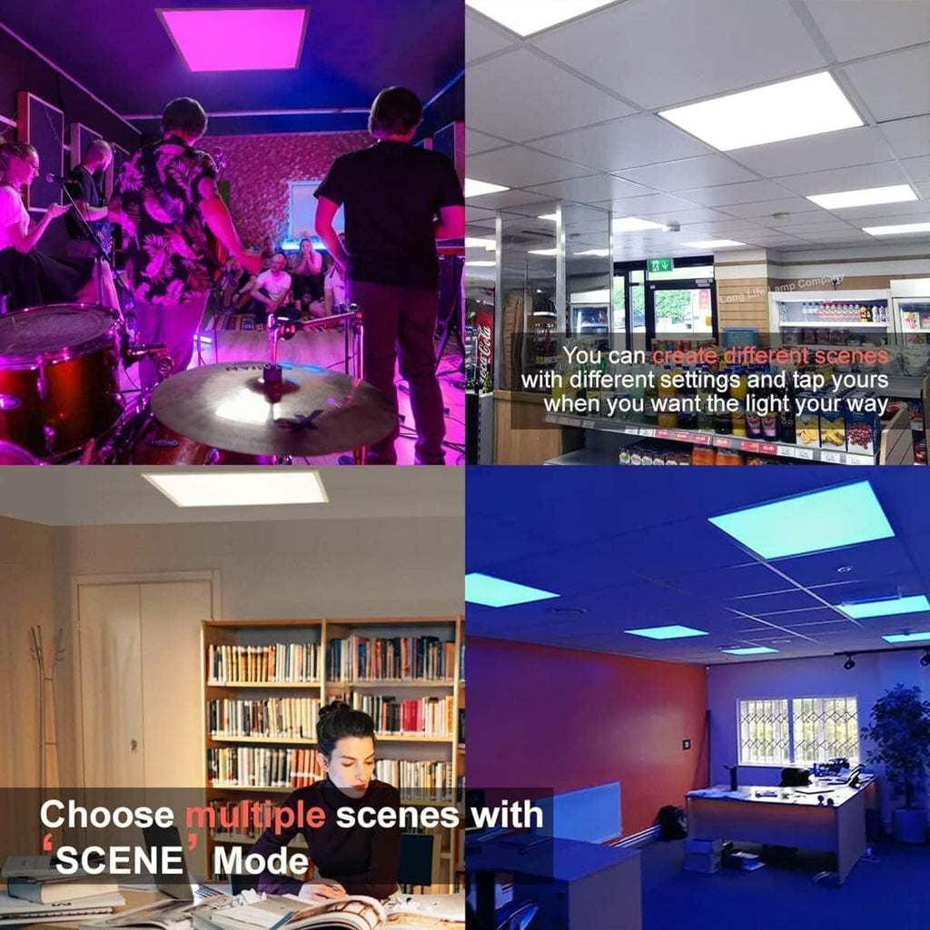 2x2 Smart LED Panel – Color Changing Light Panels, RGBW Multicolor 5000K, 40W 4400lm, Wi-Fi Drop Ceiling Light, Remote & App Controlled, Alexa/Google Compatible