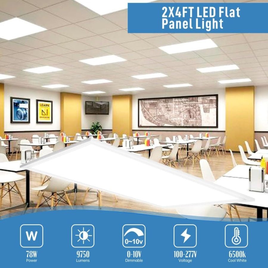 2x4 FT LED Light Flat Panel, 78W High Brightness 9750lumens 6500K, Dimmable (0-10V) Recessed Drop Ceiling Lights, Lay in Fixture for Office Shop Commercial Warehouse Fixture, 120-277V, ETL
