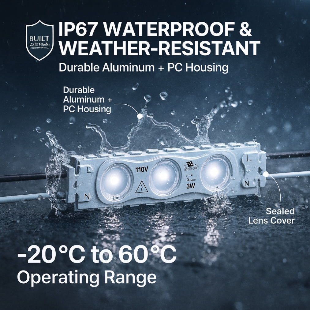 LED Module String Lights - Red/Green/White, 3W/Module, 390LM, 110V/220V, 130LM/W, CRI 90+, IP67 Waterproof, Dimmable, 48FT, UL Certified, 50,000 Hrs Lifespan