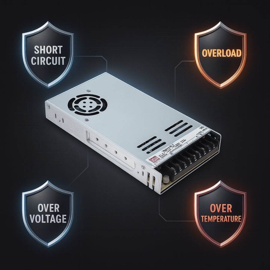 LRS-600 600W Single Output Switching Power Supply - 90-264VAC Input, UL/CE/RoHS Certified, 86-92% Efficiency, Multi-Voltage Output, Compact 41mm Low-Profile, Industrial Grade, 3-Year Warranty