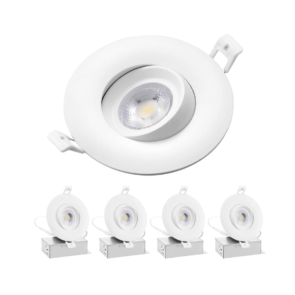 4 Inch LED Recessed Light, 5CCT Gimbal Trim, 12W 1080LM, Dimmable Eyeball Downlight with Junction Box, 360deg Rotatable, ETL Listed, 4 Pack - 2700K-5000K
