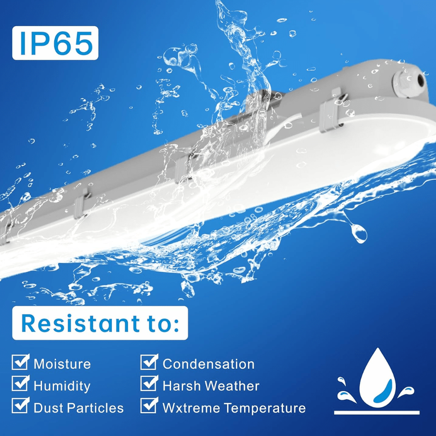 4FT LED Vapor Tight Light Fixtures 60W/50W/40W/30W Adjustable, 3K/3.5K/4K/5K/6.5K 5CCT Selectable, Dimmable IP65 Vapor Proof Lighting For Shop Light For Parking Carport Car Wash,ETL Listed