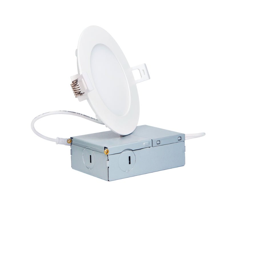 LED Recessed Ceiling Lights, 4 Inch Dimmable 5CCT Ultra-Thin With Junction Box, 9W Canless Slim Panel Downlight, 2700K-5000K, IC Rated, ETL