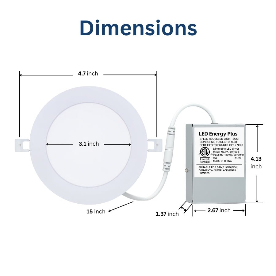 LED Recessed Ceiling Lights, 4 Inch Dimmable 5CCT Ultra-Thin With Junction Box, 9W Canless Slim Panel Downlight, 2700K-5000K, IC Rated, ETL