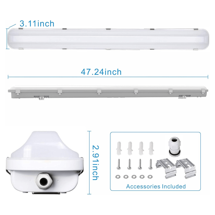 4FT LED Vapor Tight Light Fixtures 60W/50W/40W/30W Adjustable, 3K/3.5K/4K/5K/6.5K 5CCT Selectable, Dimmable IP65 Vapor Proof Lighting For Shop Light For Parking Carport Car Wash,ETL Listed