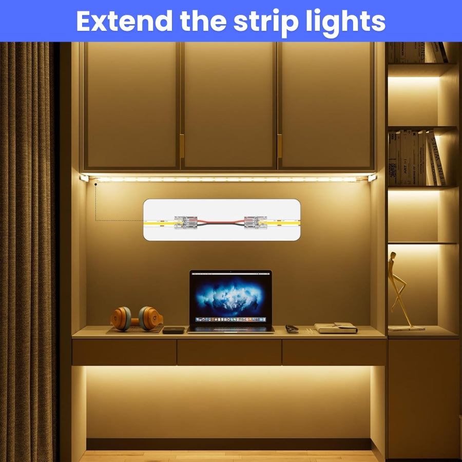 8mm Connectors for 2-Pin COB LED Strip, Strip-to-Wire Connectors,Solderless Extension Connectors for 5V/9V/12V/24V Single Color COB LED Strip Lights,for DIY Lighting Projects