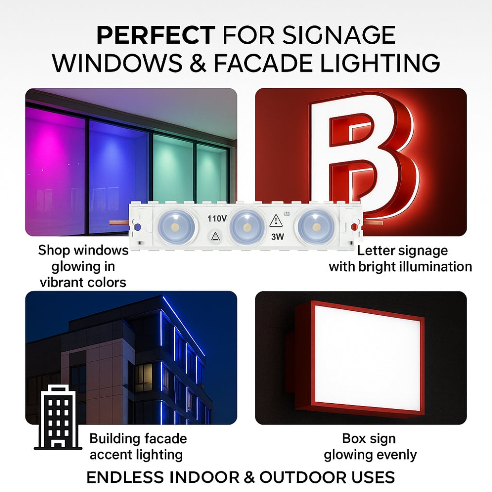 LED Module String Lights - Red/Green/White, 3W/Module, 390LM, 110V/220V, 130LM/W, CRI 90+, IP67 Waterproof, Dimmable, 48FT, UL Certified, 50,000 Hrs Lifespan