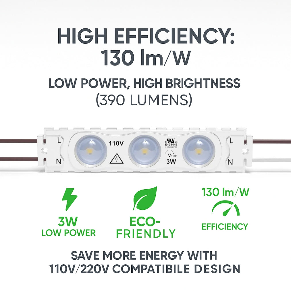 LED Module String Lights - Red/Green/White, 3W/Module, 390LM, 110V/220V, 130LM/W, CRI 90+, IP67 Waterproof, Dimmable, 48FT, UL Certified, 50,000 Hrs Lifespan