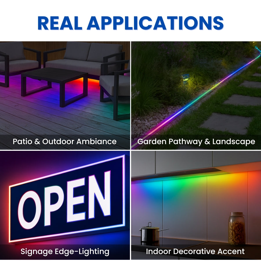 Waterproof RGB COB LED Strip Light 16.4FT (5M) 12V Dot-Free Seamless Glow, 840 LEDs/m, Color Changing, IP68 Outdoor/Indoor, UL Listed, 10mm, Dimmable, CRI 80+, 50,000 Hrs Lifespan