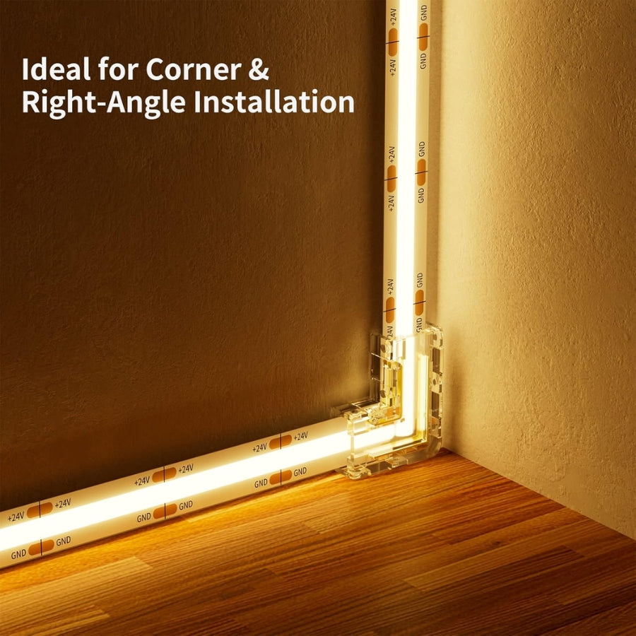 8mm COB Connector 8pcs L-Shaped/Corner Connector,Unwired Clips Solderless Adapter Terminal Extension Connection,2pcs Transparent Gapless Connectors for 2-Pin COB LED Strip Lights,NOT for 10mm