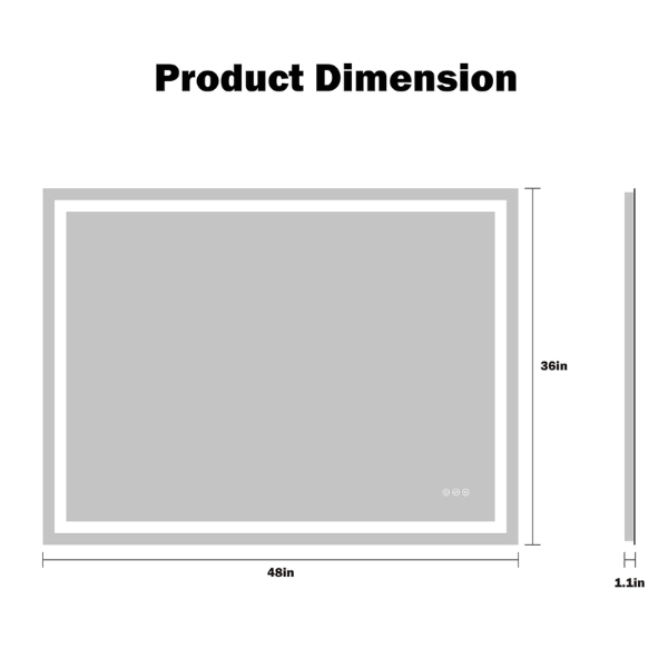 LED Bathroom Mirror Lights 48x36 Inch Front & Backlit Lights Vanity Mirror, Wall Mounted Anti-Fog Dimmable LED Makeup Mirror, IP54 3K-6K Warm/Natural/Daylight, Tempered Glass (Horizontal/Vertical) UL