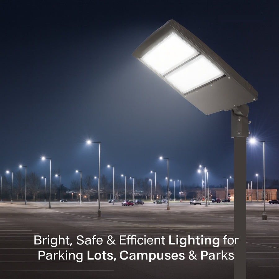 300W LED Parking Lot Light, Metal Halide Equivalent, 40,500 Lumens, 5000K Cool White, Type III-M Distribution, Dimmable 1-10V, IP65 Waterproof, Bronze Housing, Optional Photocell, DLC 5.1 Premium, 120-277V, 5-Year Warranty