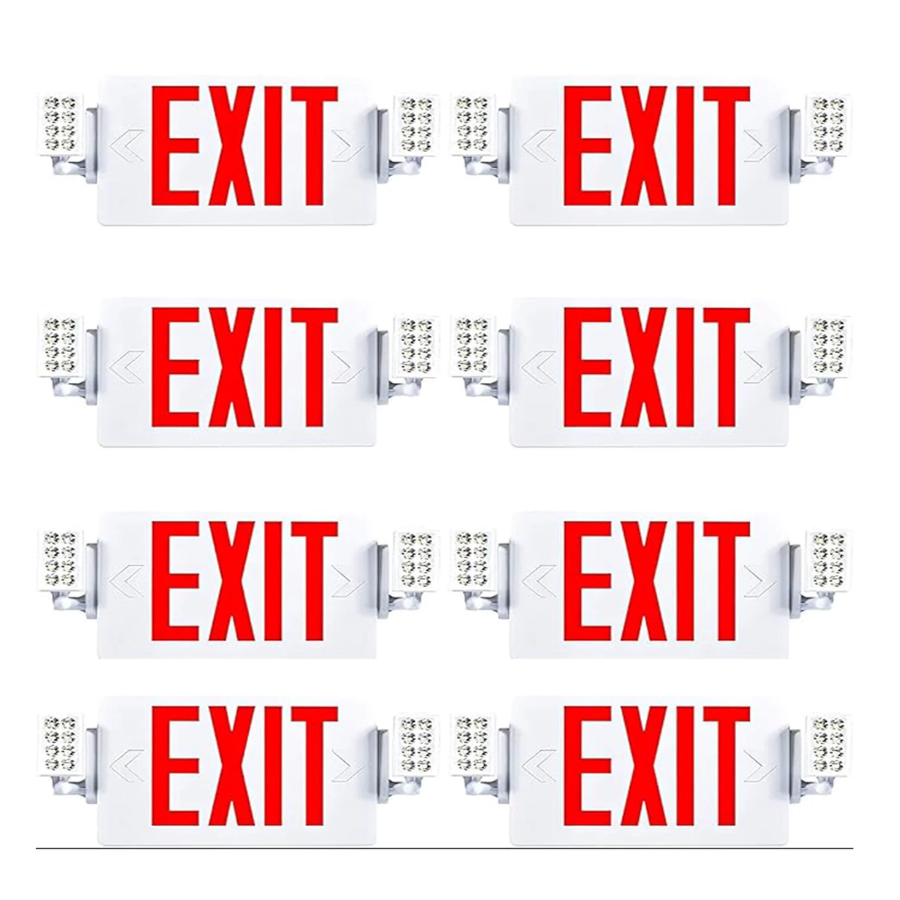 Double Sided LED Emergency EXIT Sign Combo, Two LED Lights, Backup Battery, US Standard Red Letter Emergency Exit Lighting, Commercial Grade, 120-277V, Fire Resistant (UL 94V-0)