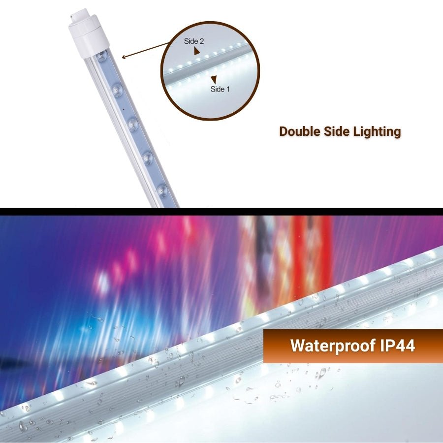 "8ft LED Tube Lights, 50W T8 Double-Sided, 6500K Cool White, R17D Rotatable Base, Ballast Bypass, Waterproof Design – Ideal for Shop Signs, Bus Stops, Hotels & Malls "