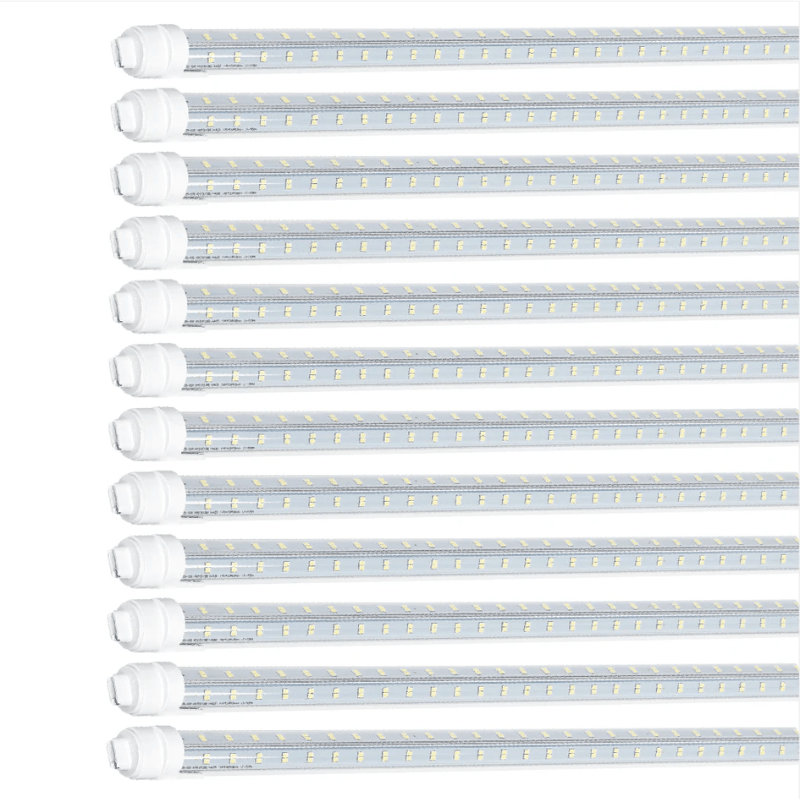 LED Tube Lights – Super Bright 8FT V-Shaped R17D/HO, 80W 10800lm, 270° Angle, 6500K Cool White, 4-Row, Clear Cover, Ballast Bypass, AC100-277V