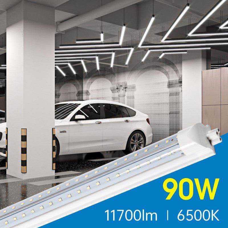 LED Shop Light, 90W 11700LM 6500K, 8FT V Shaped Integrated Fixture, T8 Tube Light, Cool White, Clear Cover, Higher Brightness, LED Shop Lights for Garage Warehouse Workshop 10 Pack