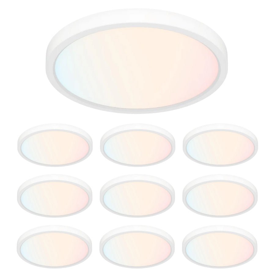 12" Ultra Thin LED Flush Mount Ceiling Light - 24W with 5 Color Temperatures 2700K/3000K/3500K/4000K/5000K – Slim 0.67in Round Surface Mount Fixture – Ideal for Laundry, Closets, Pantries, Hallways & Bathrooms - White Finish