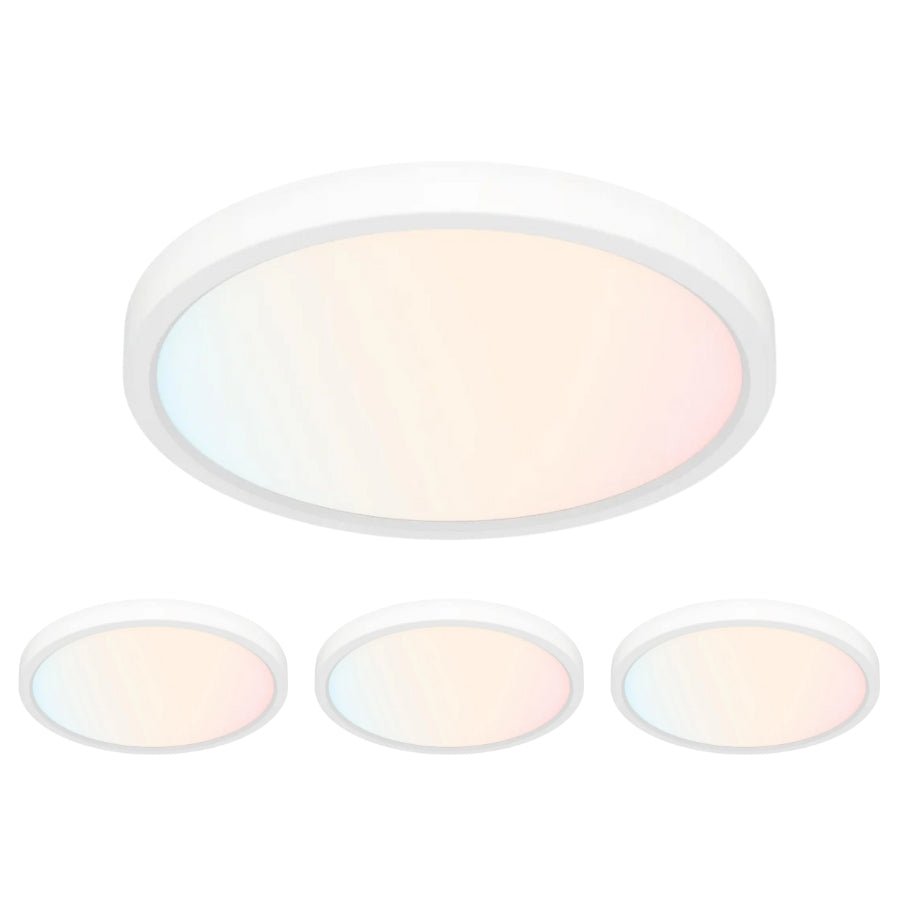 12" Ultra Thin LED Flush Mount Ceiling Light - 24W with 5 Color Temperatures 2700K/3000K/3500K/4000K/5000K – Slim 0.67in Round Surface Mount Fixture – Ideal for Laundry, Closets, Pantries, Hallways & Bathrooms - White Finish