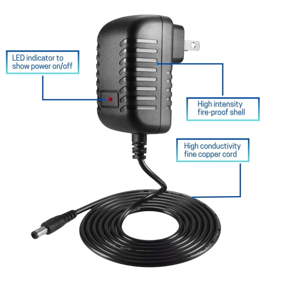 Battery Charger Power Supply - 12V 2A AC to DC Adapter, 24W Power Converter, AC110V to DC12V Transformer with 8 DC Plug Tips - Compatible with 12V 500mA to 2000mA Devices