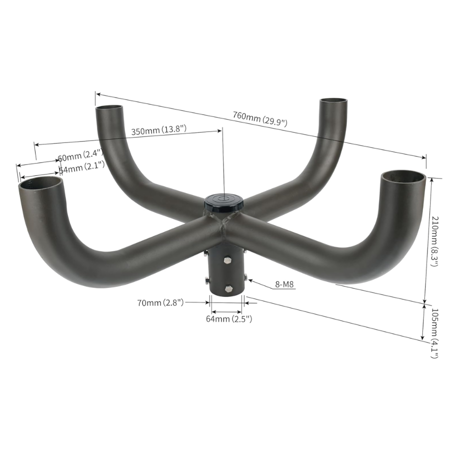 90 Degrees Bullhorn Tenon with 4 Arms Adapter 4 Light fixtures with 2 3/8inch Round Pole, Slip Fitter, Brown Color, Mouting Bracket LED Parking lot Lights, Outdoor LED Shoebox Pole Lights