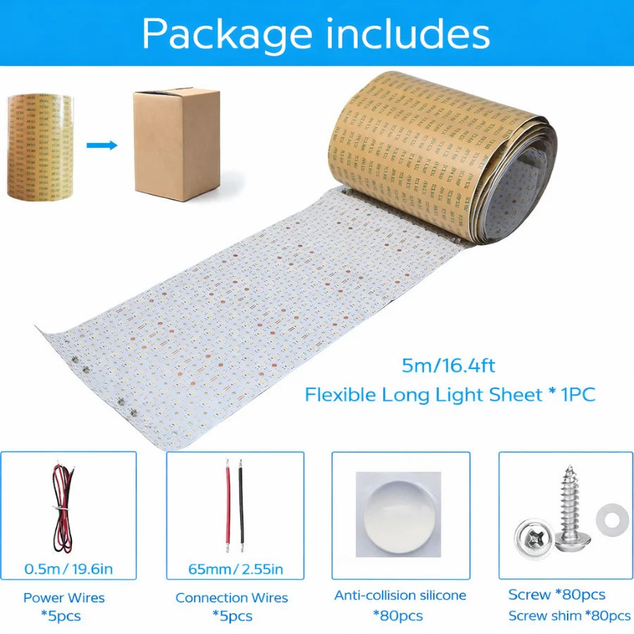 16.4ft x 9.45in Giant LED Sheet Roll, 24V 6000K Cool White Flexible Cuttable Dimmable LED Backlight Panel, Paper-Thin Plug-and-Play LED Board for Countertops, Stained Glass & Accent Walls, UL-Listed, IP20
