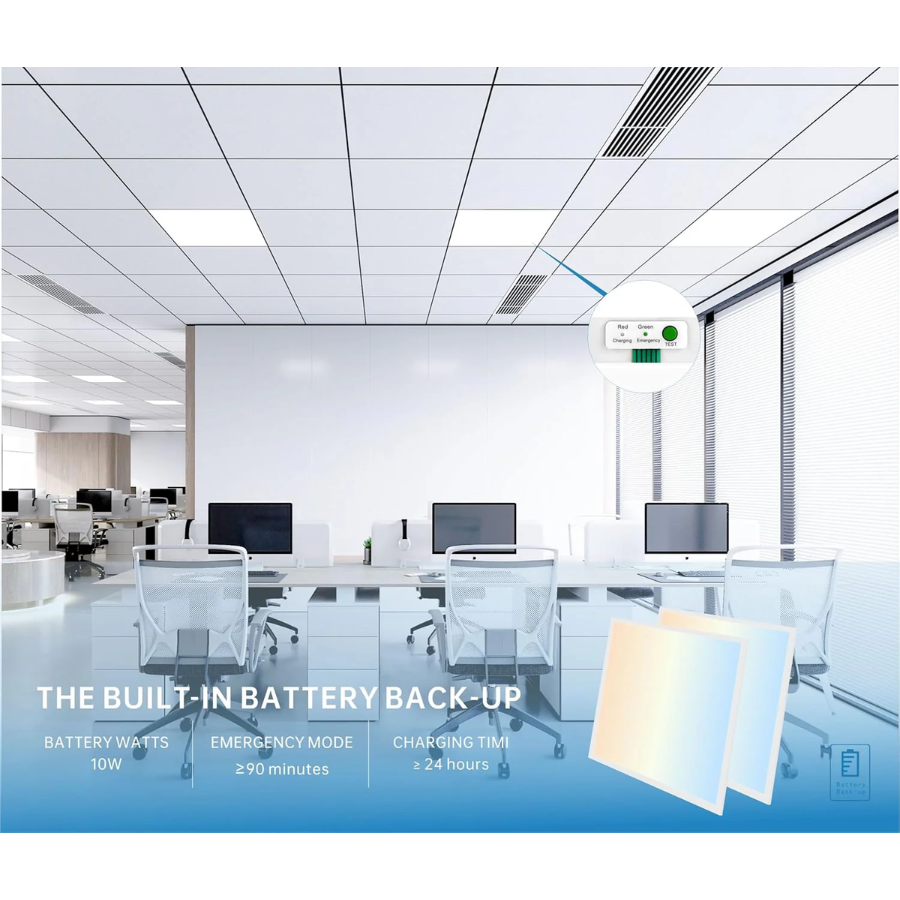 2x2 LED Flat Panel Light Emergency Battery Backup, 40W-3000K/4000K/5000K, 0-10V Dimmable, 4390 Lumens, LED Drop Ceiling Light, 100-277V, UL Listed, Ultra Thin Back-Lit