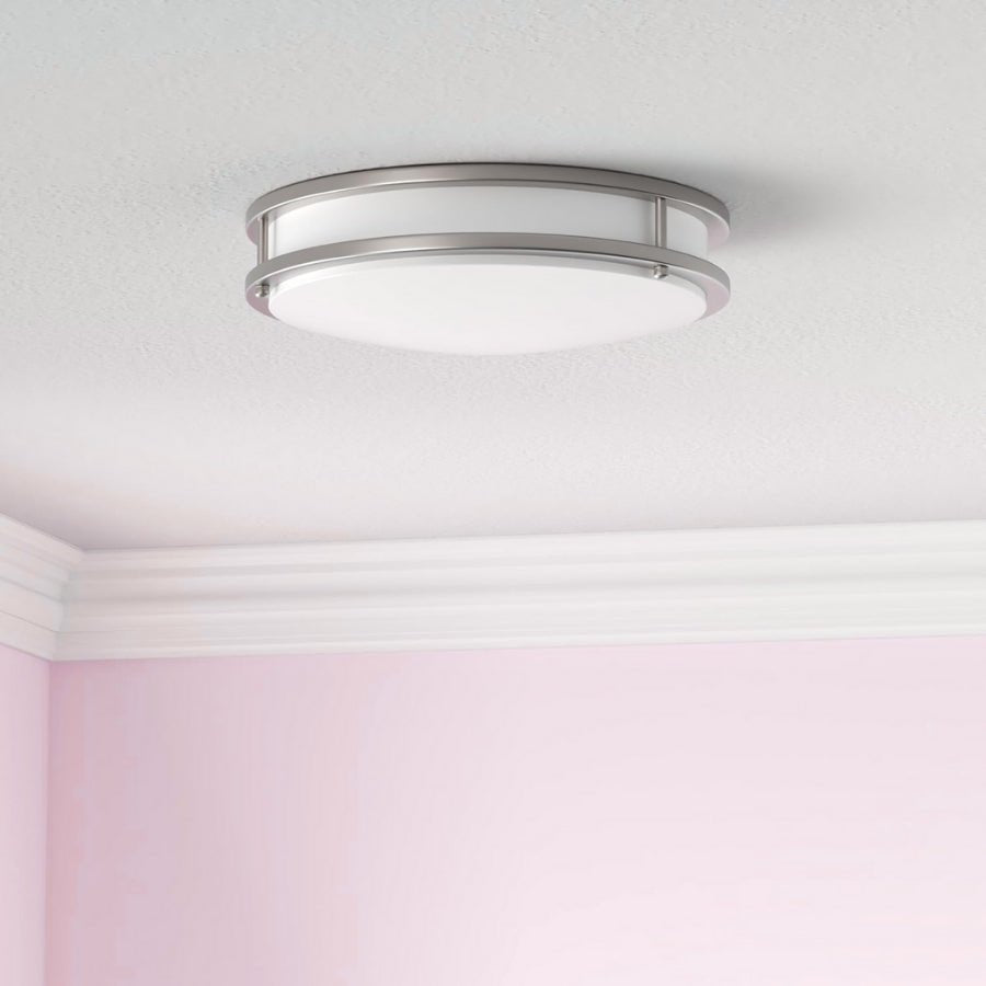 12 inch Dimmable LED Flush Mount Ceiling Light Fixture, Brushed Nickel, 16W, 1350LM, 2.7K/3.5K/4K/5K/6.5K Adjustbale, 120deg Light Angle, CRI80, Ceiling Lamp for Bedroom, Kitchen, Office, ETL Listed