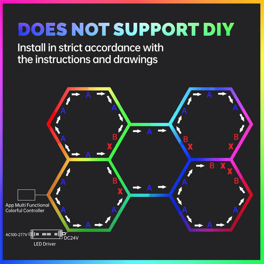 Hexagon Garage Lights RGB – Honeycomb Light With 358 Color Modes, Hex Grid LED Ceiling Lighting, Remote & Smart App Control, IP54 LED Lights For Garage, Gym, Gaming Room, Bar, Party, Hexagon Wall Lights – 24 Pieces