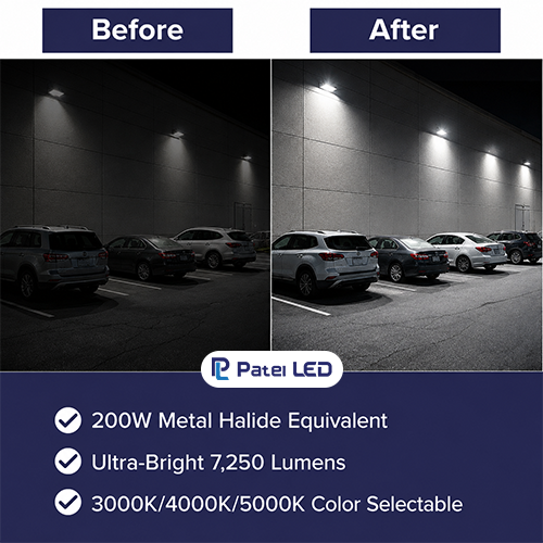 50W Max LED Flood Light with Yoke Mount – Selectable 30W/40W/50W & 3CCT (3000K–5000K), 7,250 Lumens, Photocell, 0-10V Dimmable, IP65, 250W MH Equivalent, UL/DLC Premium, 50,000 Hrs, 3-Year Warranty