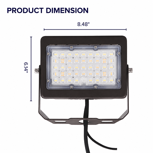 50W Max LED Flood Light with Yoke Mount – Selectable 30W/40W/50W & 3CCT (3000K–5000K), 7,250 Lumens, Photocell, 0-10V Dimmable, IP65, 250W MH Equivalent, UL/DLC Premium, 50,000 Hrs, 3-Year Warranty