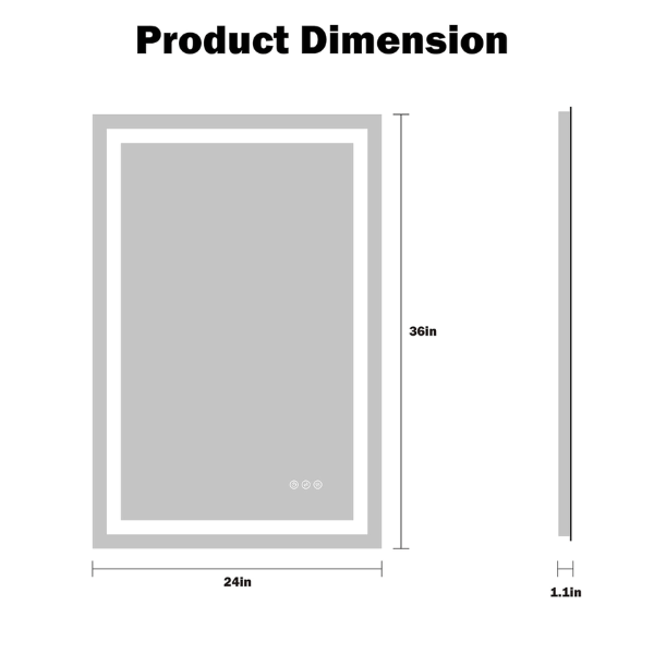 LED Bathroom Mirror Lights 24x36 Inch Front Lighted Vanity Mirror, Wall Mounted Anti-Fog Dimmable LED Makeup Mirror, IP54 3K-6K Warm/Natural/Daylight, Tempered Glass (Horizontal/Vertical) UL Listed