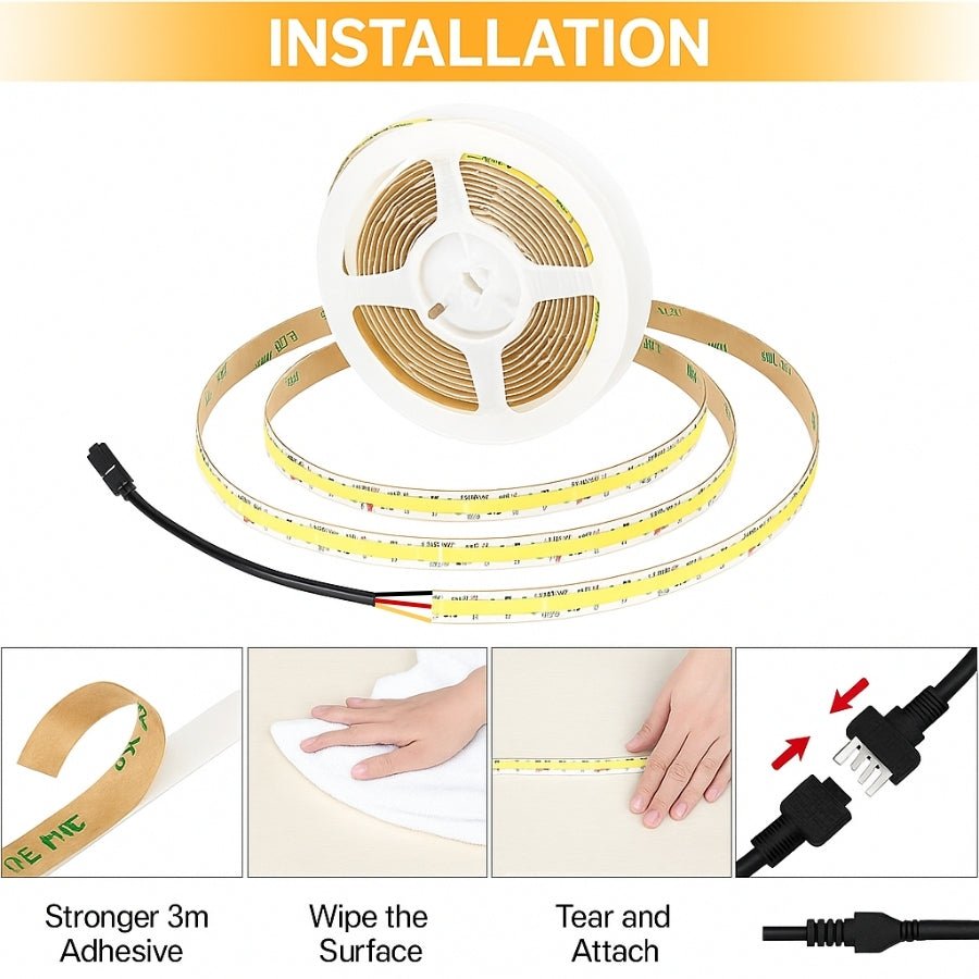 24VDC Dotless Linear COB LED Strip Light 32ft/10m - Tunable CCT 2700K-6500K, 4.5W/ft, High CRI >90, Dimmable, Flicker-Free, Low Voltage 24VDC Indoor Tape Light for Cabinets, Kitchens, Mirrors & DIY Projects UL Listed