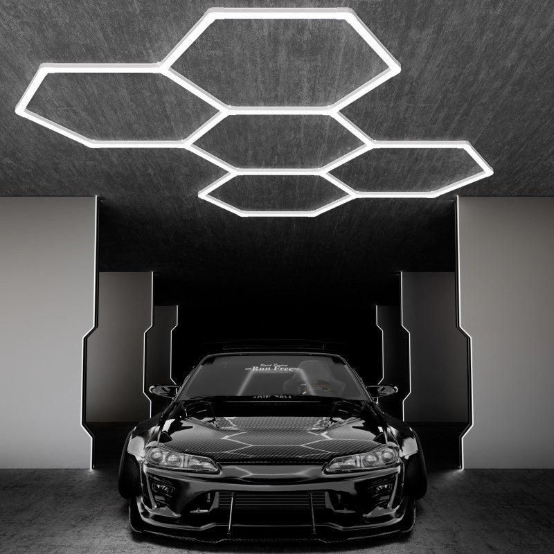 LED Garage Lights – 192W Hexagon LED Shop Ceiling Lamp, 23040LM, 6500K Daylight, Linkable Plug-In Fixture for Workshop, Gym, Car Care, Warehouse, LED Lighting for Garage Ceiling